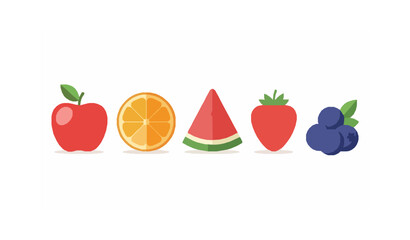 Naklejka premium Flat Design Fruit Icons Set with Apple Strawberry Orange Watermelon and Blueberry Isolated on White