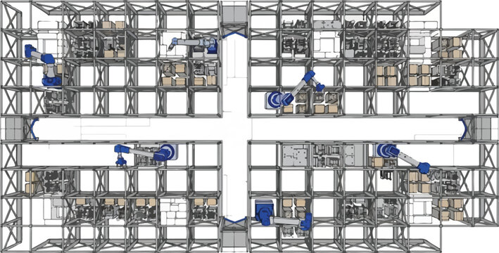 Industrial facility blueprint showcases complex machinery and structural framework