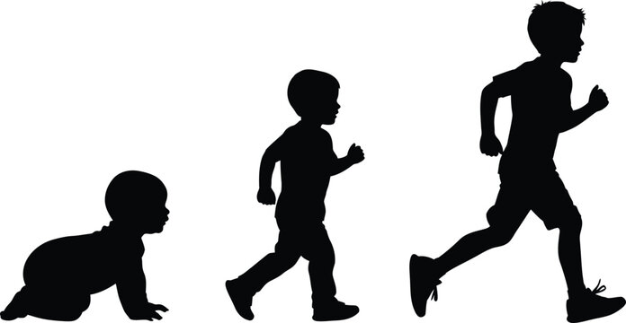 a silhouette illustration depicts the stages of human development from infant crawling to a boy running symbolizing growth high quality professional