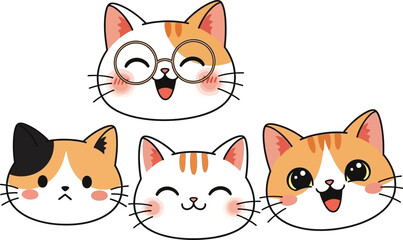 Fototapeta premium a delightful collection of cartoon cat faces showcasing various expressions and color patterns providing a charming and playful aesthetic high quality