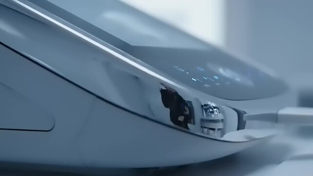 Close up of a modern office copier scanning documents with blue light.