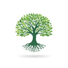 Obraz premium Green Tree with Roots and Vibrant Leaves Icon Design