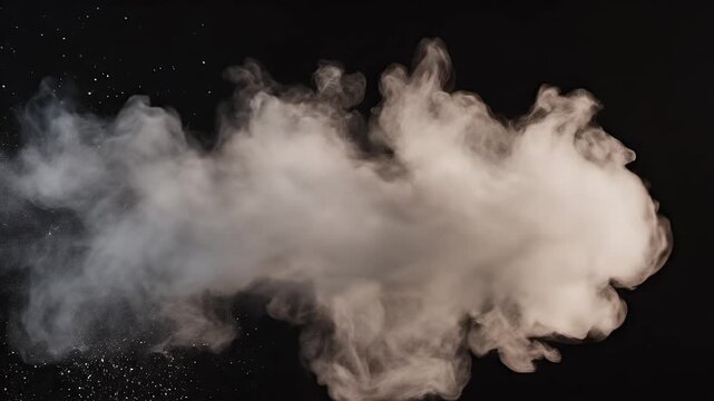 Dynamic white smoke cloud on black background creating mesmerizing abstract shape for creative visual effects and design inspiration