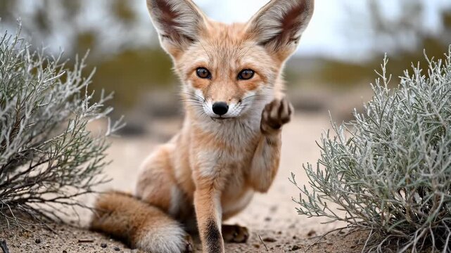 Adorable Fennec Fox Poses Gracefully in Natural Desert Habitat.