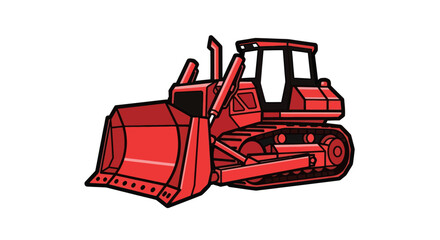 Red bulldozer illustration isolated on white background, heavy machinery concept © rahma