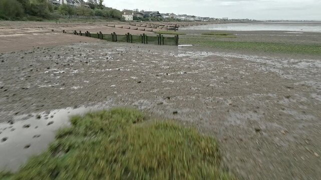Wooded Groynes Sea Defence Whitstable Aerial View UK East Coastline