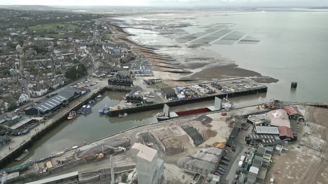 Whitstable Quay Harbour Industrial Aerial View UK East Coastline