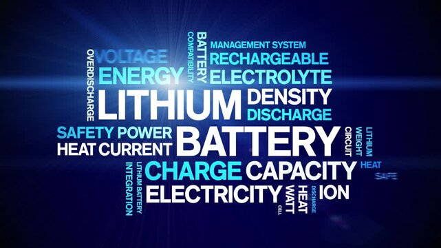Lithium Battery animated word cloud-text design animation tag kinetic typography seamless loop.