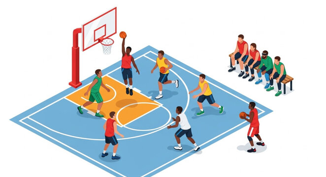 Basketball Players on Court Illustration.