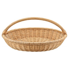 Fototapeta premium Woven wicker basket with handle, empty and ready for use, isolated on transparent background