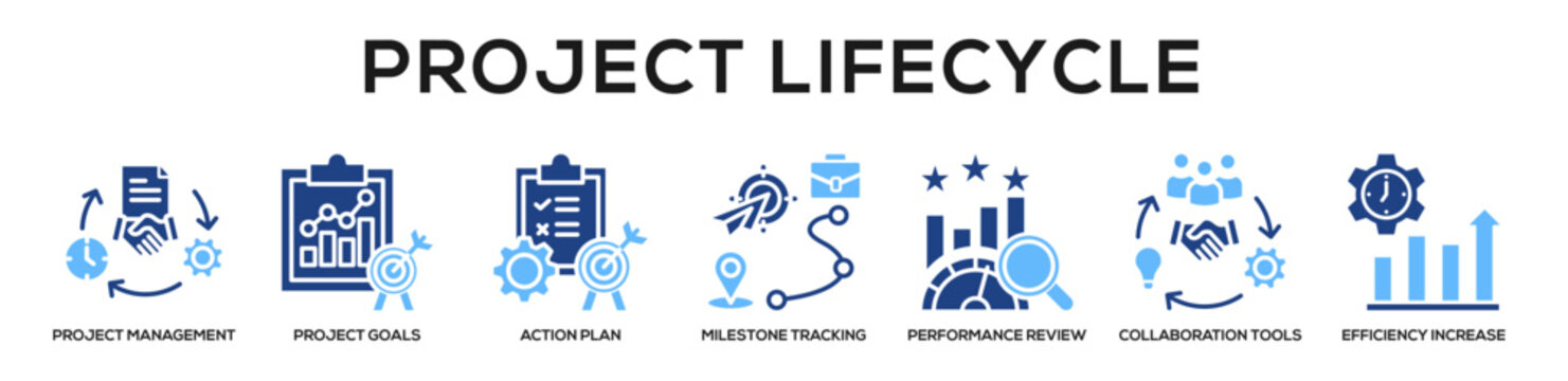 Glyphcolor - Project Lifecycle web banner icon vector illustration concept