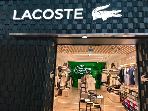 Paris,France-Oct.6th 2025: LACOSTE clothing store at Paris Charles de Gaulle Airport.