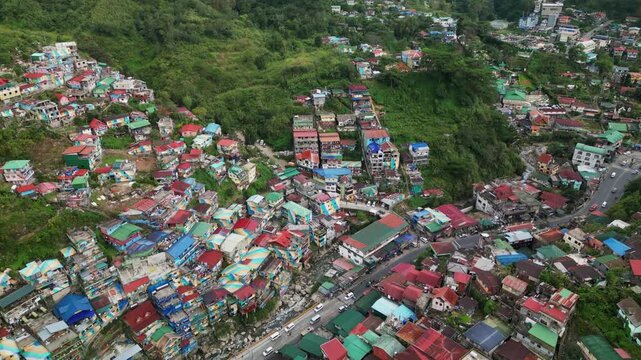 Valley Of Colors Hillside Community Of La Trinidad, Benguet, Philippines - Aerial Drone Shot
