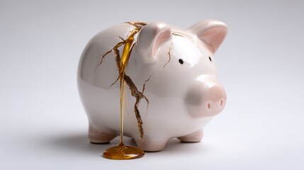 Cracked Piggy Bank with Honey Dripping
