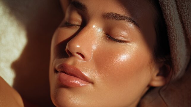 Warm sunlight bathes her closed eyes