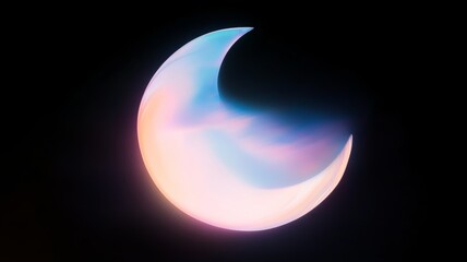 Obraz premium Fluid holographic crescent on black background for futuristic design concepts