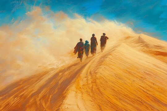 At the cusp of a sandy dune, painters capture the dance of shifting grains, reflecting on resilience and change through pastel layers.