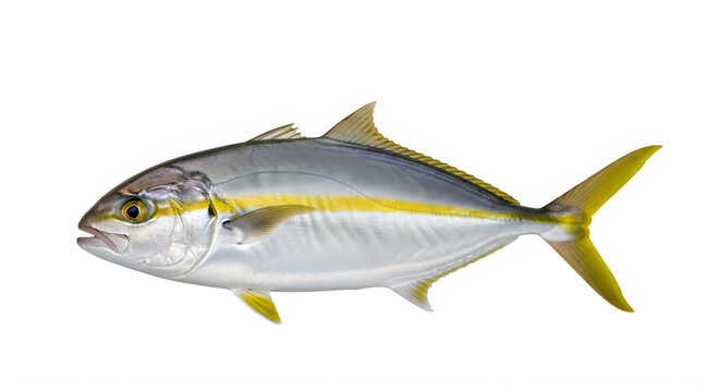 A sleek yellowtail fish swimming gracefully in clear water