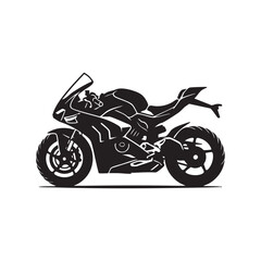 Obraz premium Dynamic Silhouette of a Rider Posed Sexily on a Sports Motorcycle Black and White Vector Art Capturing Speed and Agility