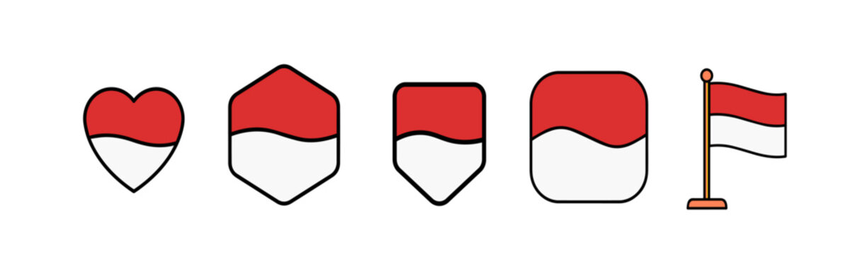 Vibrant Indonesian flag icons in various shapes and styles
