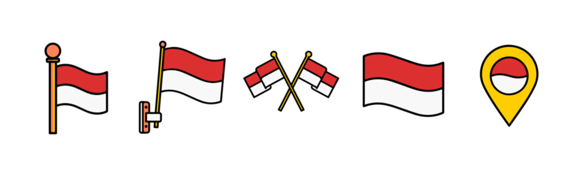 Indonesian flags in various designs and orientations waving freely