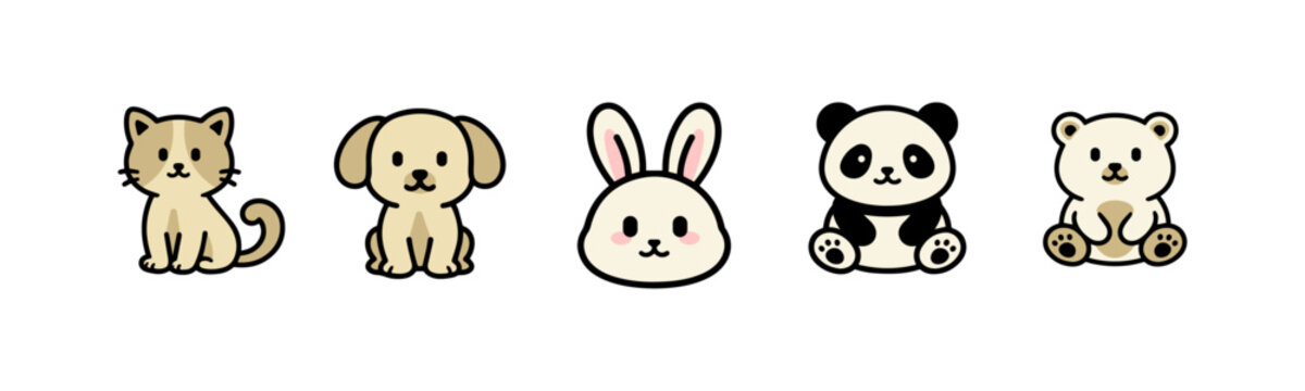 Cute cartoon animals for kids and pets illustration