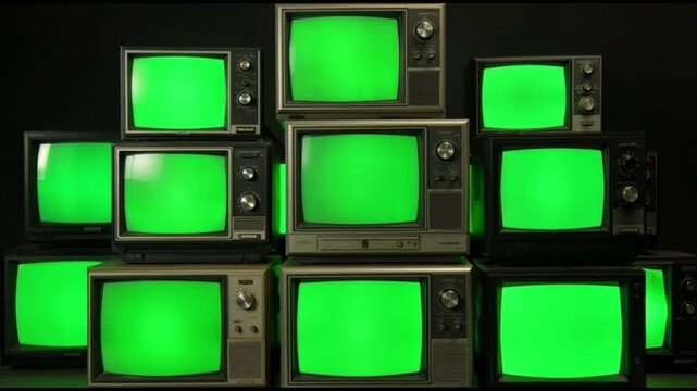 Vintage Television Sets with Green Screens.