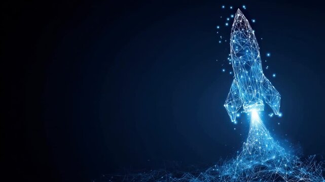 Digital rocket launching into the digital sky, a symbolic representation of progress, innovation, and technological advancement. ..Created with Generative AI, not depicting real subjects.