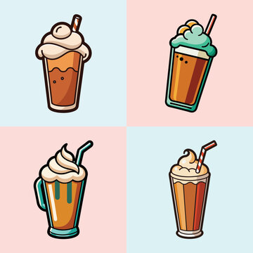 Root beer float drinks vector illustration, flat design graphics