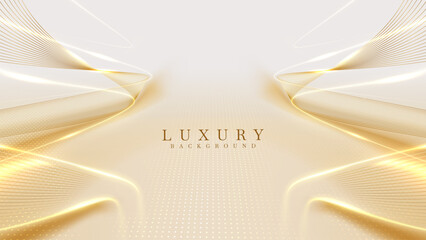 Cream stage background with golden light and glittering star effects. © witsanu