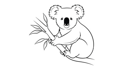 Koala Outlines: Simple line drawing of a koala clinging to a tree branch. © abidakhatun