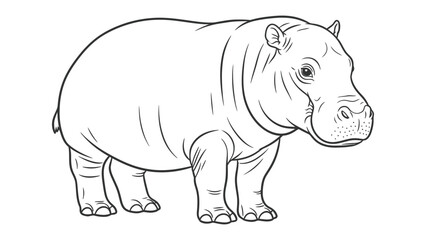 Fototapeta premium Hippopotamus Illustration: A detailed line drawing of a hippopotamus, showcasing its distinctive features in a simple, elegant style, perfect for educational or illustrative purposes.