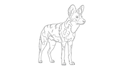 Obraz premium African Wild Dog Outline: A detailed line drawing of an African wild dog, highlighting its unique coat pattern and alert posture, ready to be colored.