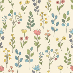 Fototapeta premium Elegant minimal flower pattern with pastel tones and seamless arrangement