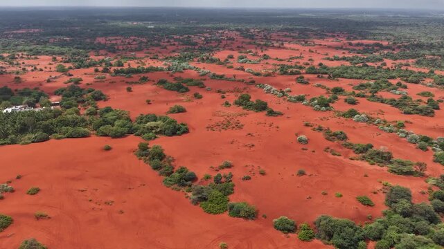 Aerial Hypelapse View of Therikadu Red Sand Dunes Landscape in Tamil Nadu