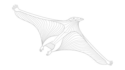Pterosaur Illustration: A detailed line drawing of a prehistoric flying reptile, showcasing its unique wing structure and skeletal details, perfect for educational or artistic use. © abidakhatun
