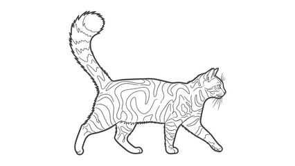 Obraz premium Cat Line Drawing: A detailed line drawing of a cat in motion. The image showcases the cat's elegant posture, intricate fur patterns, and a playful tail.