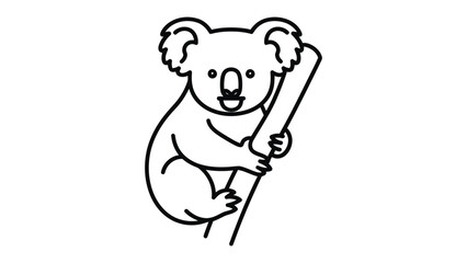 Obraz premium Smiling Koala Contour: An adorable koala clings playfully to a branch, its friendly demeanor highlighted by simple yet effective contour lines