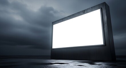 Fototapeta premium Large illuminated billboard against a dramatic cloudy sky, showcasing blank space for advertising.