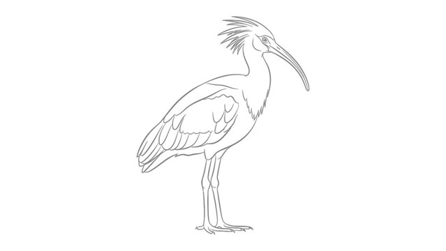 Sketch of a Northern Bald Ibis: A simple, elegant sketch portrays a Northern Bald Ibis, showcasing its unique features against a clean background, ideal for artistic and educational purposes.