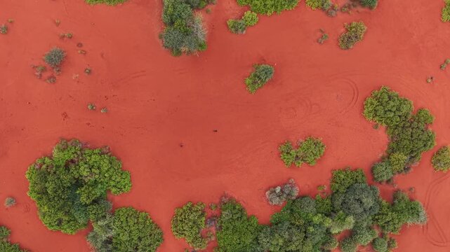 Aerial View of Therikadu Red Sand Dunes Landscape in Tamil Nadu