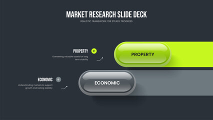 Fototapeta premium Creative Analysis Slideshow Template Vector Illustration. Service Performance Two Step Diagram Presentation Design. Company Insight 2 Element Infographic Slide Layout.