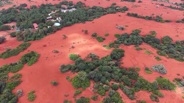 Aerial View of Therikadu Red Sand Dunes Landscape in Tamil Nadu