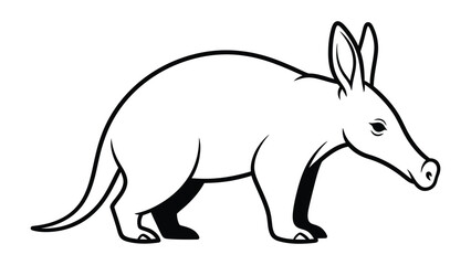 Fototapeta premium Aardvark Illustration: A simple black and white illustration of an aardvark, showcasing its distinctive long snout, large ears, and sturdy body.