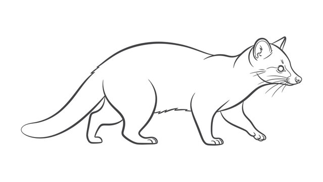 Civet Cat Silhouette: A minimalist outline of a civet cat, capturing its lithe form as it gracefully strides across a plain surface. 