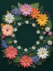 Obraz premium A divinely intertwined circle of shade and petals expertly crafted with wild foliage and colorful blooms.. AI generation.
