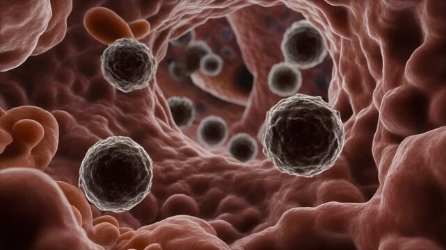 Viruses moving through bloodstream, infecting red blood cells, concept of viral infection