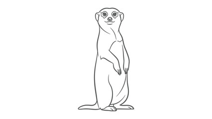 Meerkat Illustration: A simple yet captivating outline illustration of a meerkat, standing tall and vigilant, showcasing the animal's distinctive upright posture. © abidakhatun