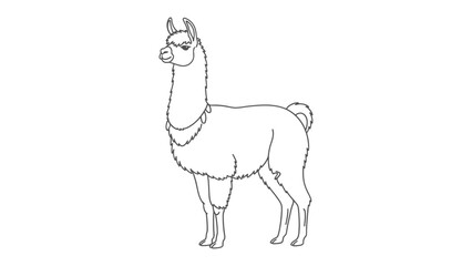 Elegant Line Art of a Llama: A minimalist yet graceful line drawing of a majestic llama, exuding calm and poise with its upright posture. © abidakhatun