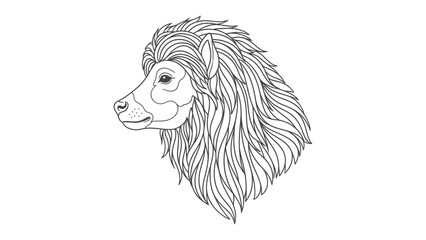 Majestic Lion's Profile: A stylized, line-art illustration of a lion's head in profile, showcasing its majestic mane and regal gaze. © Abu